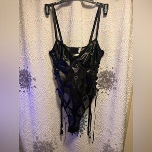 Chic Black Satin Lace-Up Bodysuit